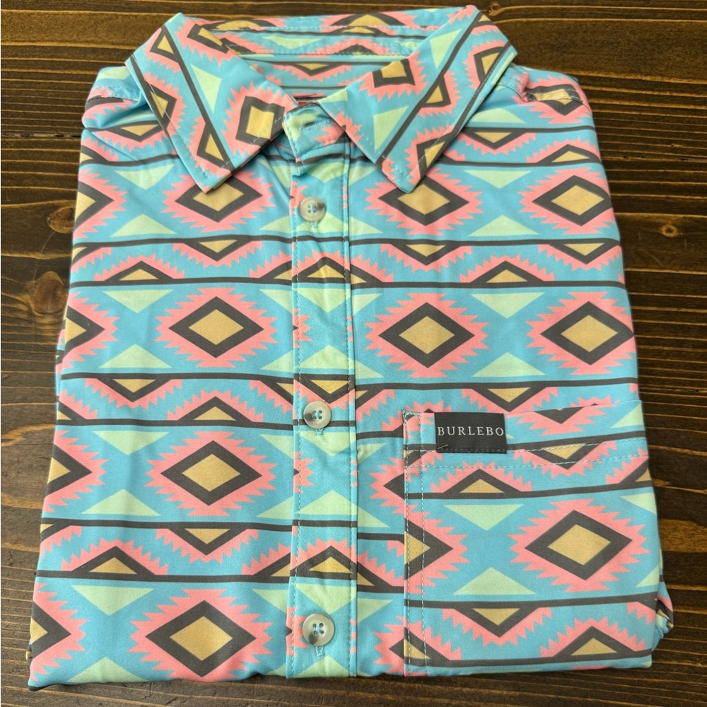 Burlebo Men's Geometric Pattern Shirt - Blue and Pink